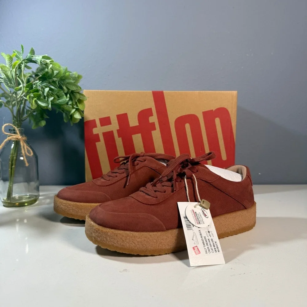Fitflop Rally Tumbled Nubuck Crepe Sneakers Clay Brown Size 5